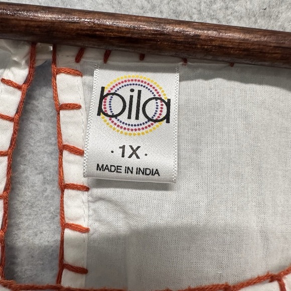 BILA Women's Blouse Plus Size 1X White Floral Embroidery Boho Peasant Cap Sleeve - Picture 7 of 12